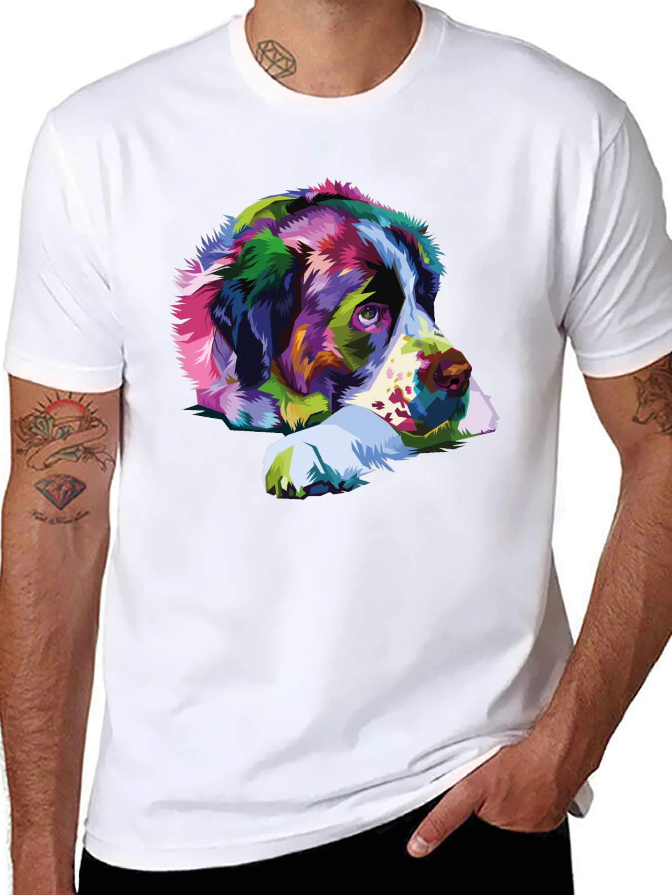 Colorful Dog Portrait Black T-Shirt