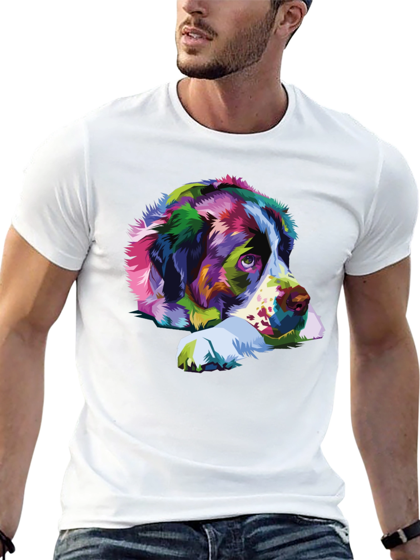 Colorful Dog Portrait Black T-Shirt
