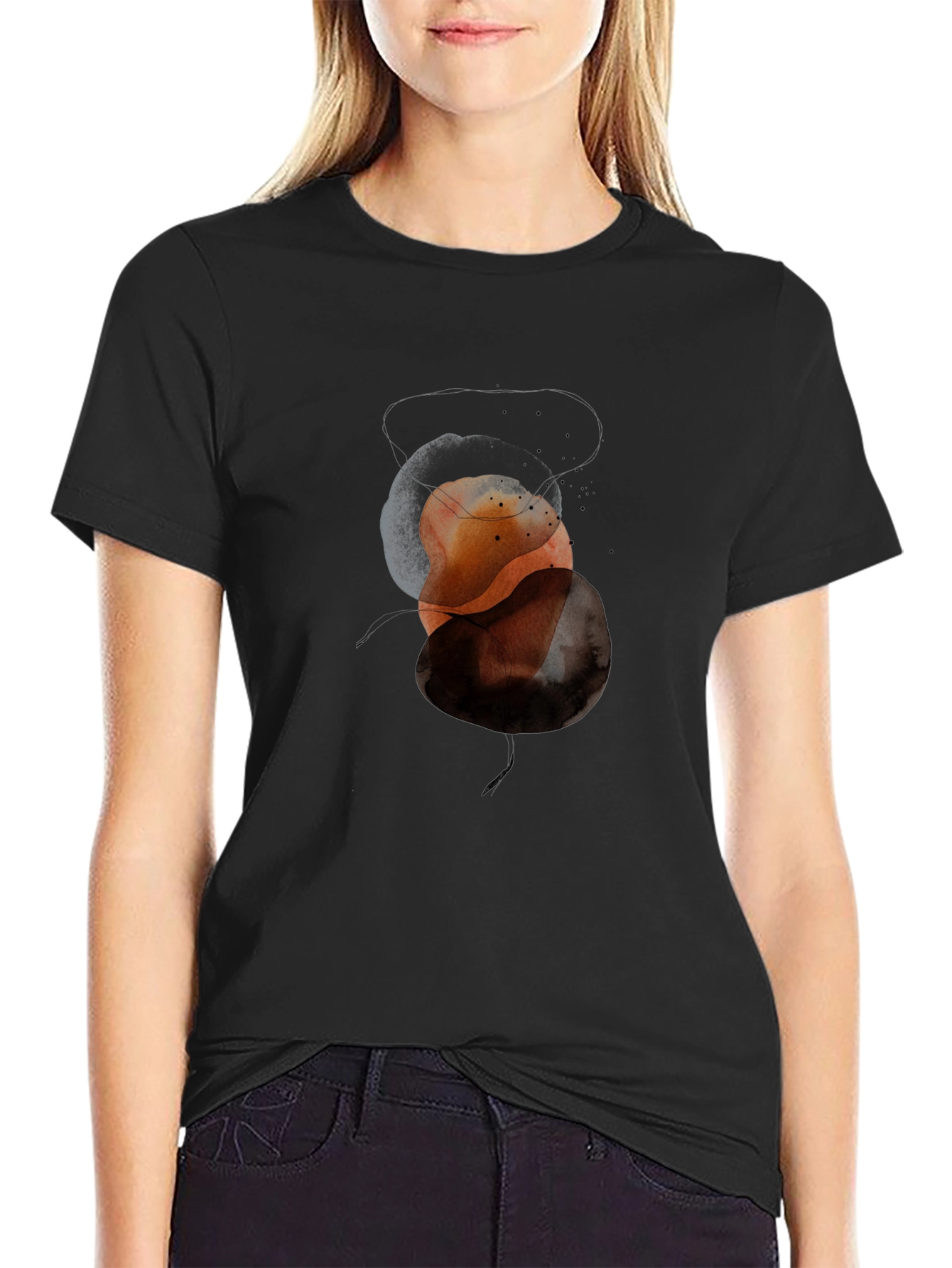 Abstract Geometric Circle Graphic Mens Black T-Shirt