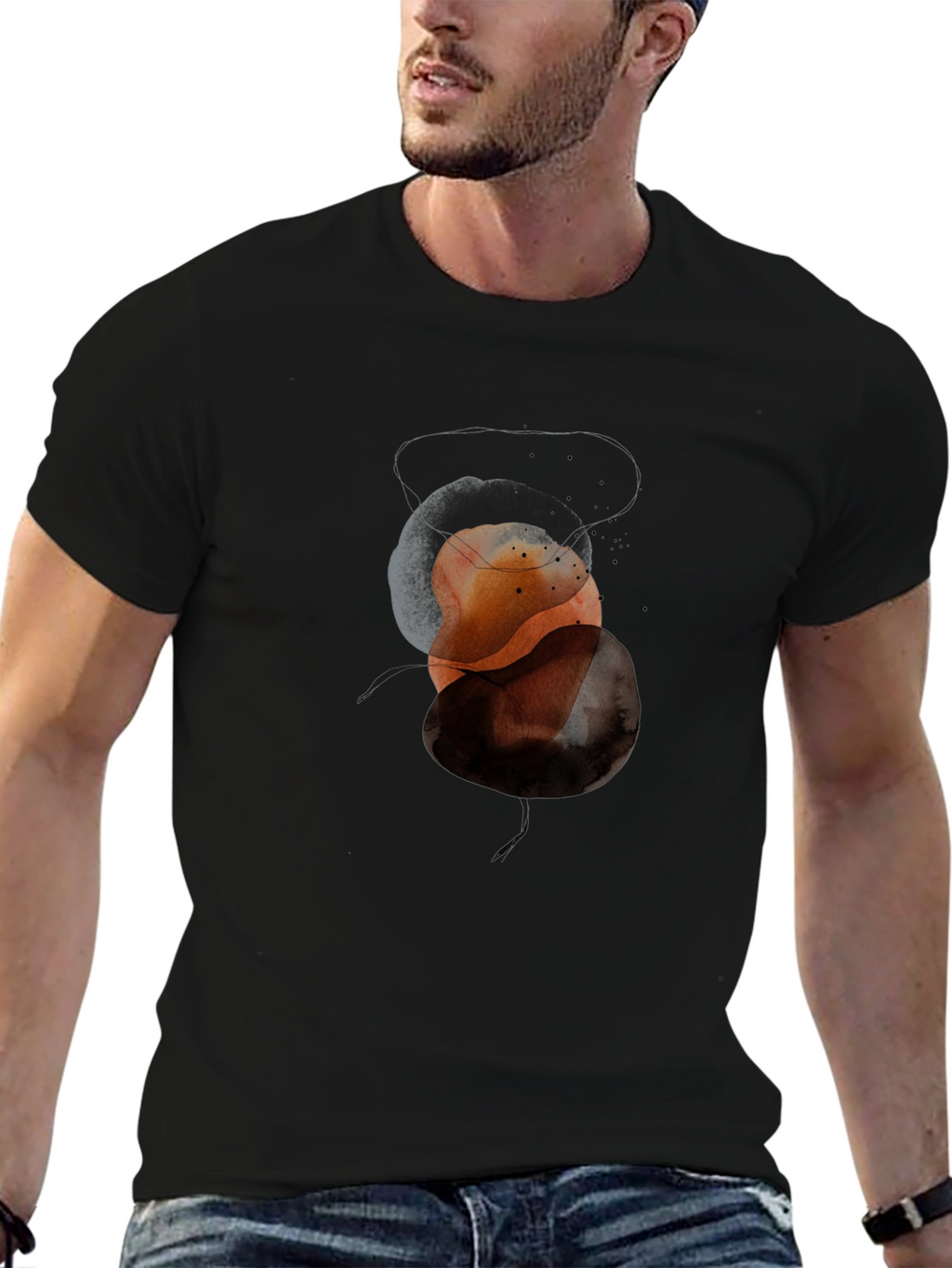 Abstract Geometric Circle Graphic Mens Black T-Shirt