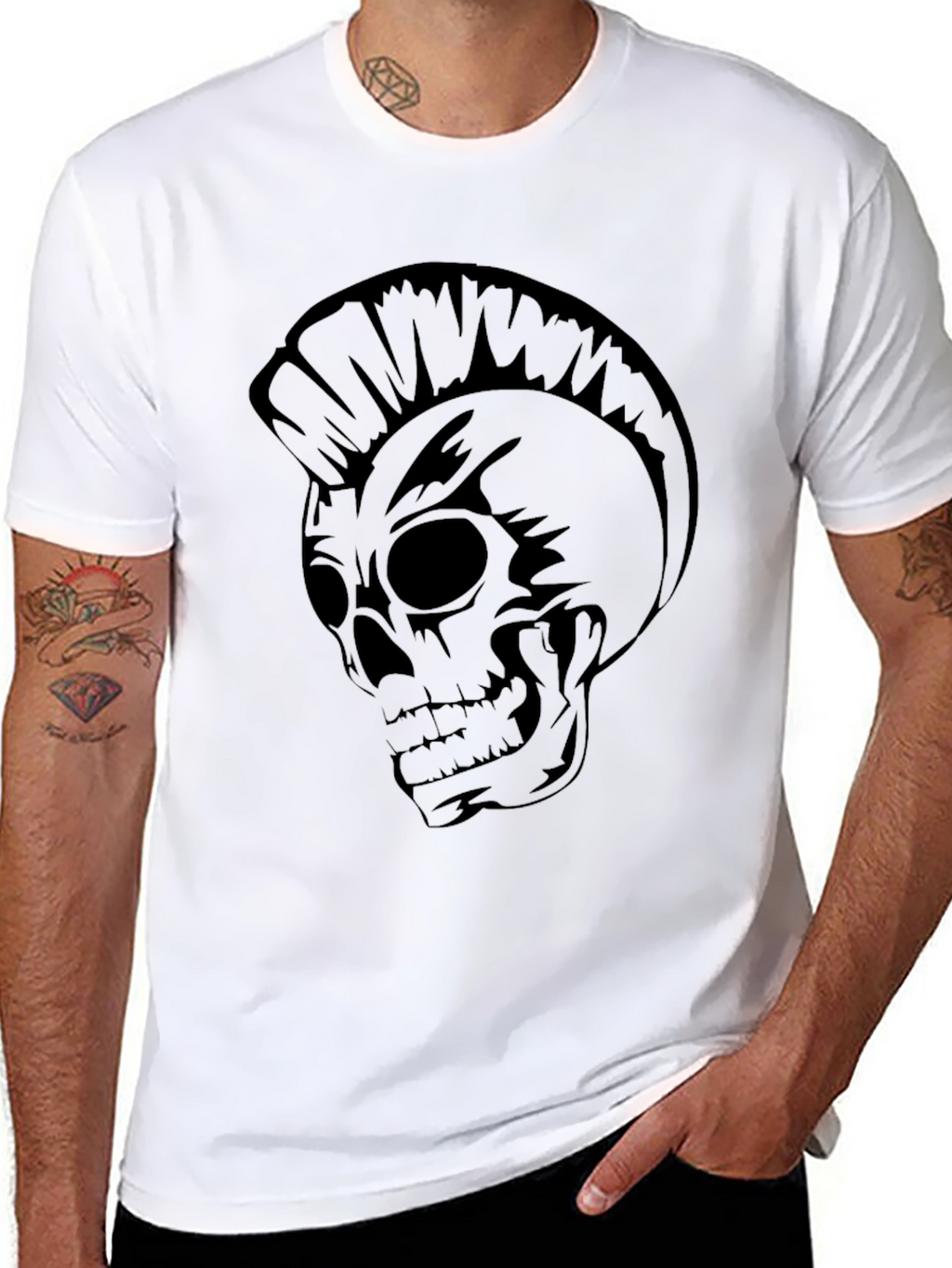 Mens Black Punk Skull Graphic Tee