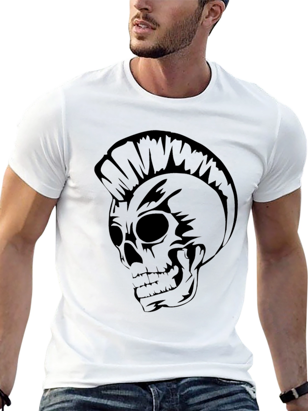 Mens Black Punk Skull Graphic Tee