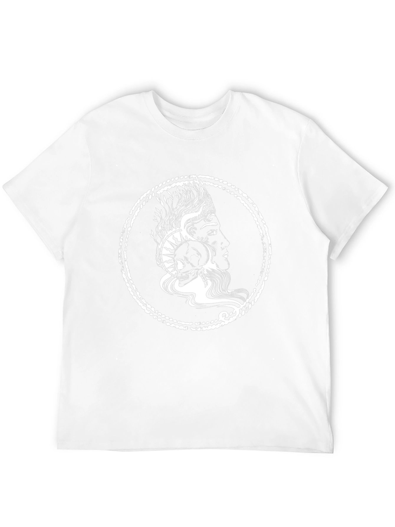 Graphic Print Black T-Shirt with Skull and Profile Design