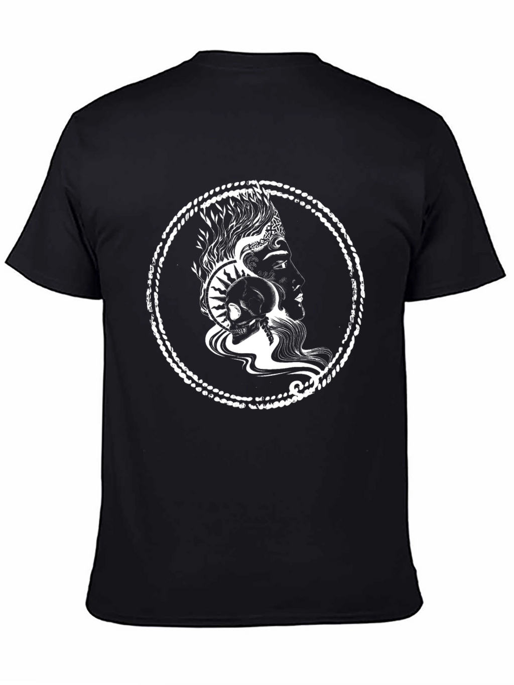 Graphic Print Black T-Shirt with Skull and Profile Design