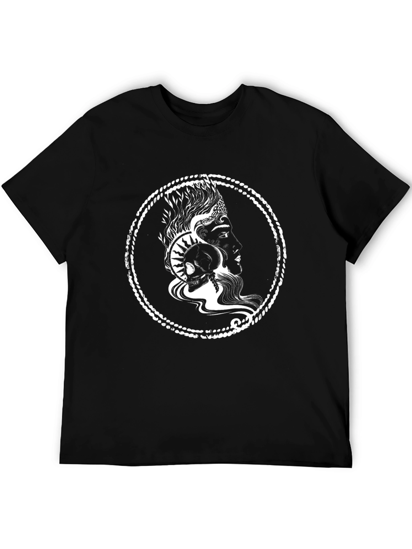Graphic Print Black T-Shirt with Skull and Profile Design