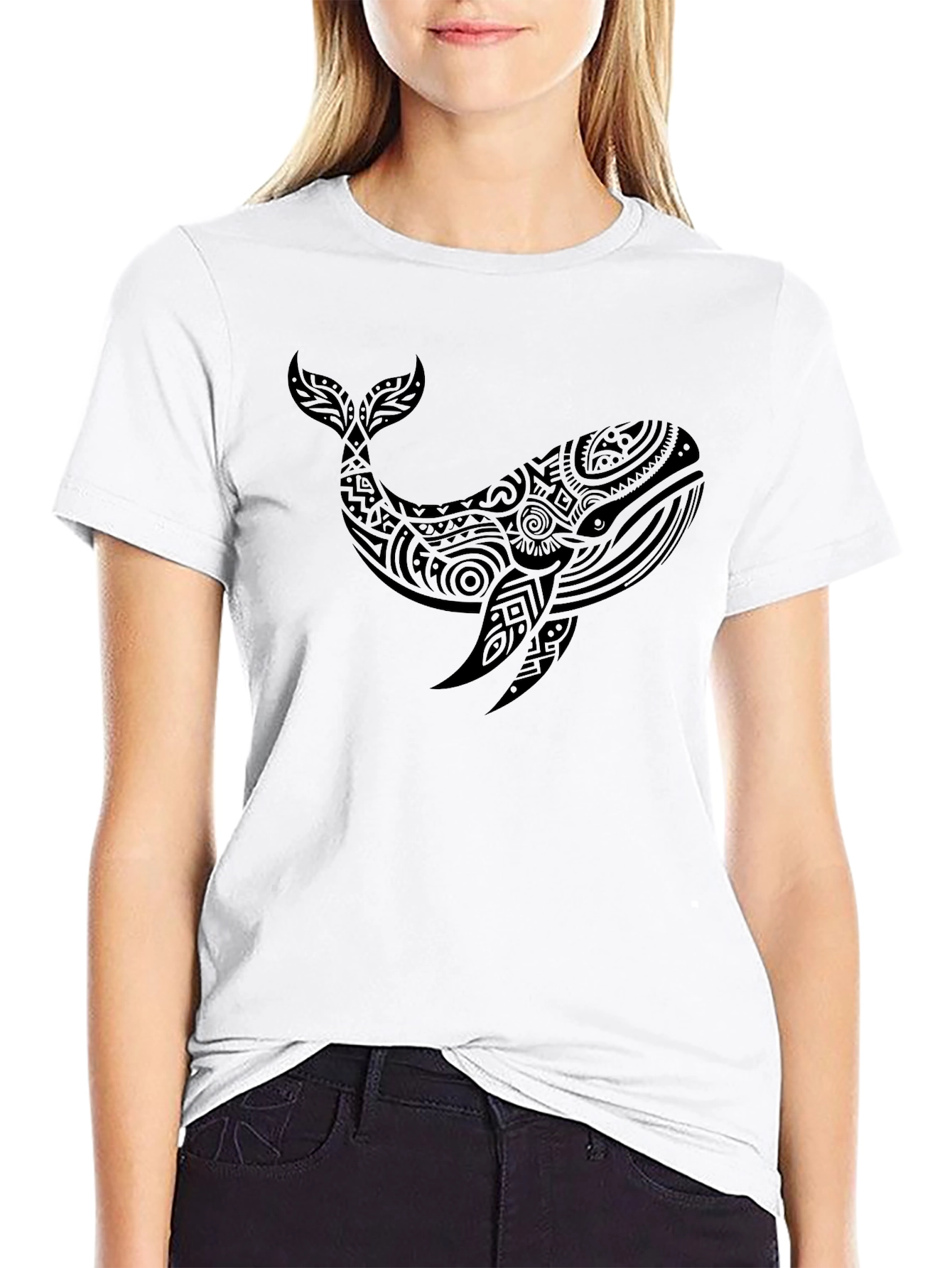 Tribal Whale Graphic Tee - Black