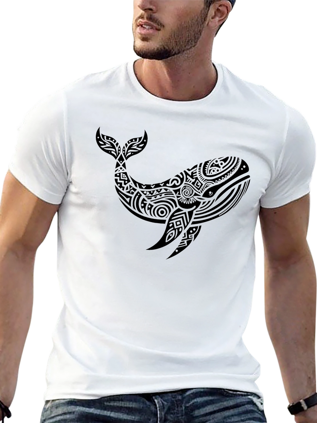 Tribal Whale Graphic Tee - Black
