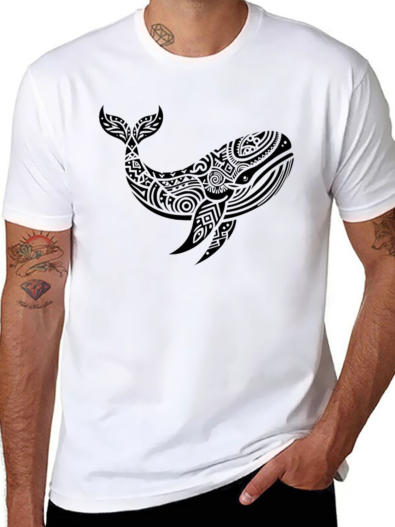 Tribal Whale Graphic Tee - Black