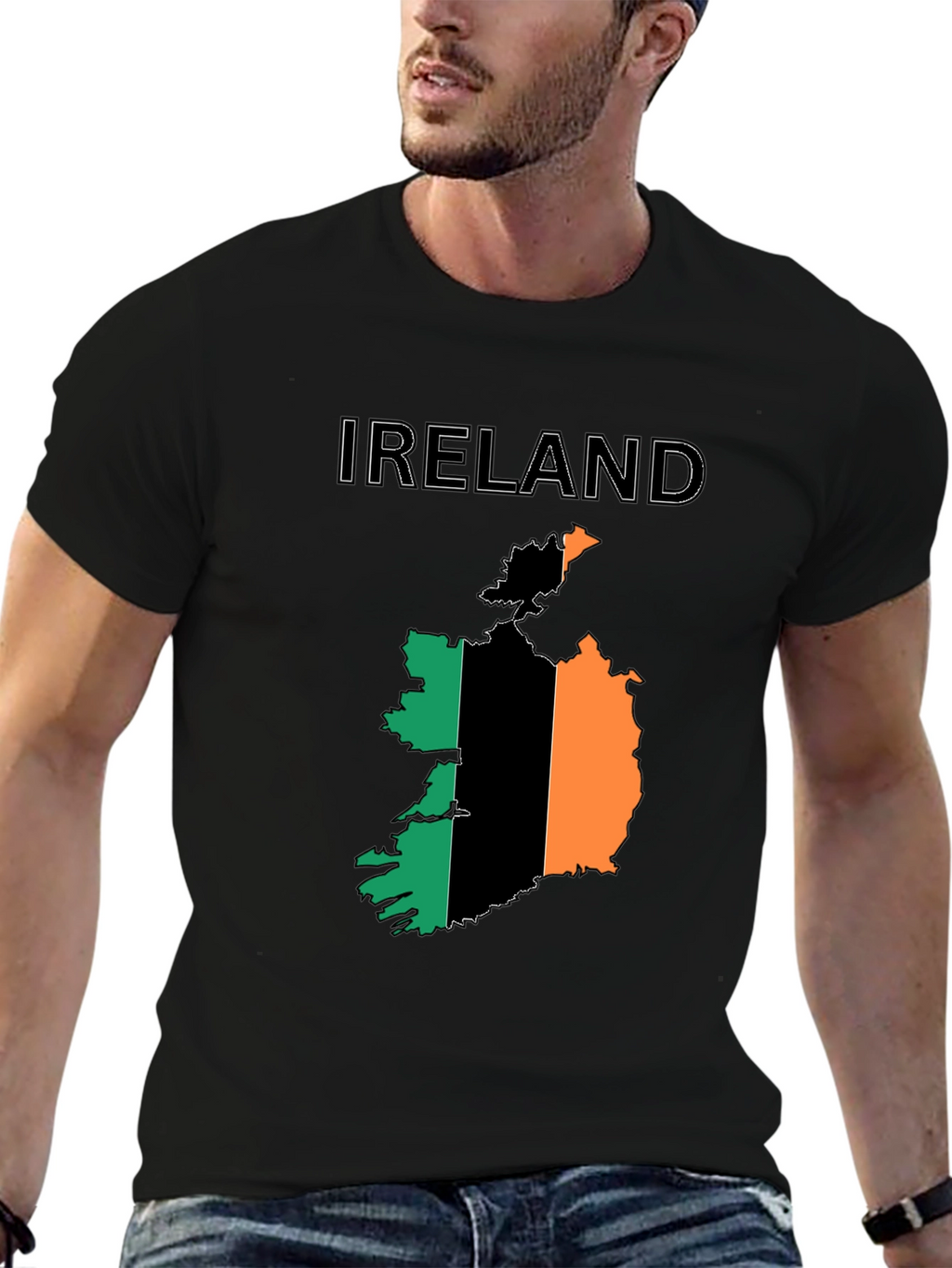 Ireland Flag Map Black T-Shirt