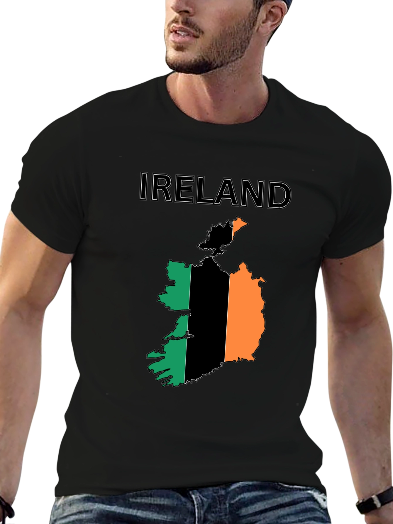 Ireland Flag Map Black T-Shirt