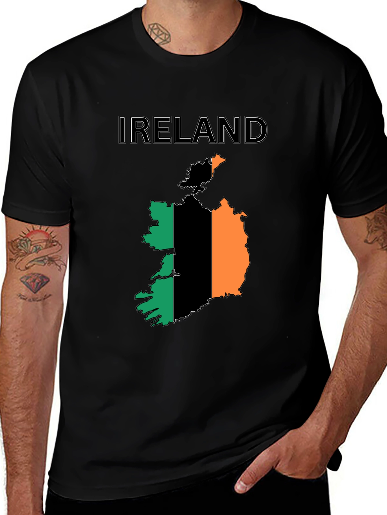 Ireland Flag Map Black T-Shirt