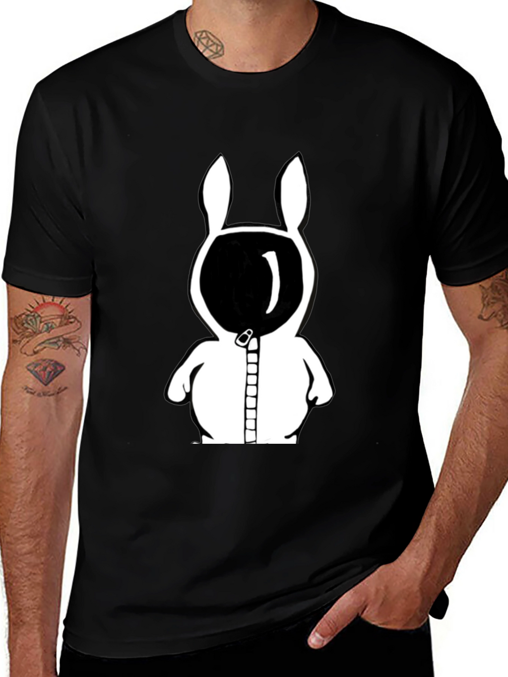 Rabbit Astronaut Graphic Tee - Black Cotton Blend