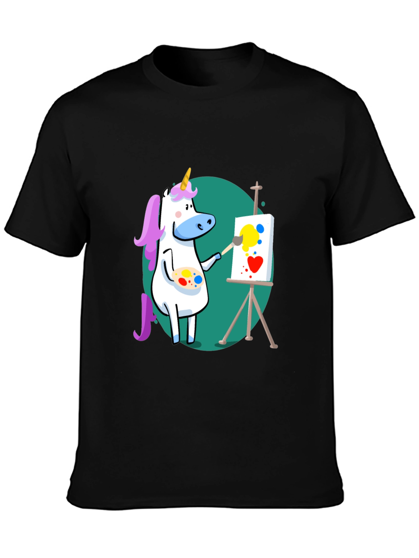 Unicorn Artist Graphic Tee - Black Cotton T-Shirt