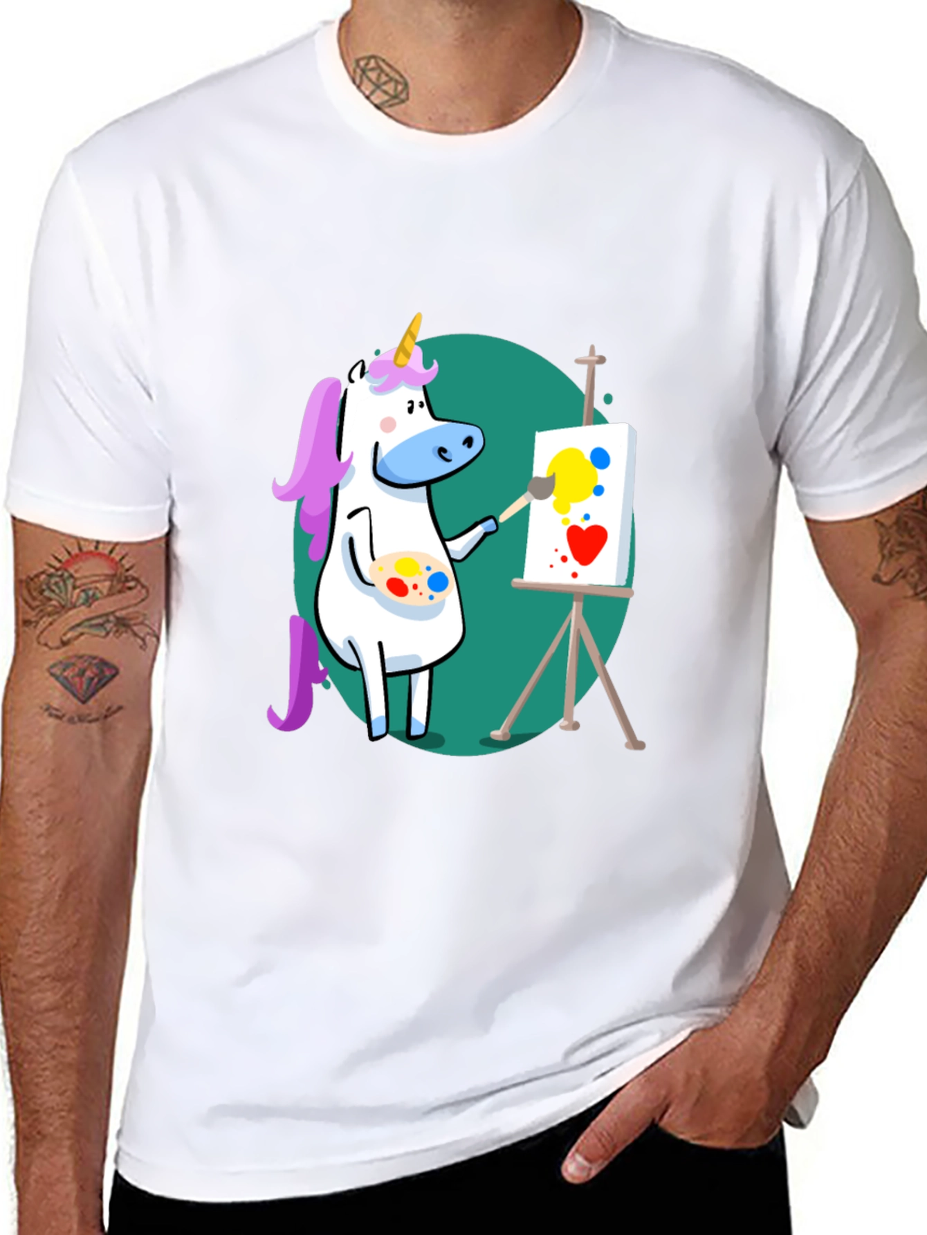 Unicorn Artist Graphic Tee - Black Cotton T-Shirt
