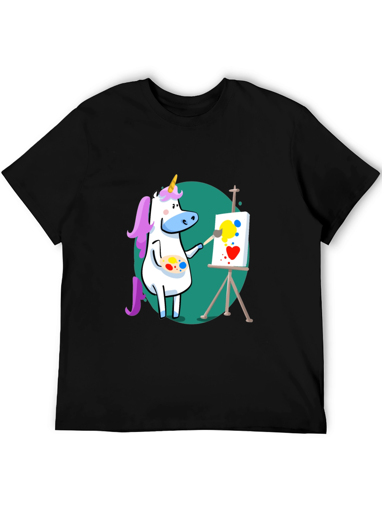 Unicorn Artist Graphic Tee - Black Cotton T-Shirt