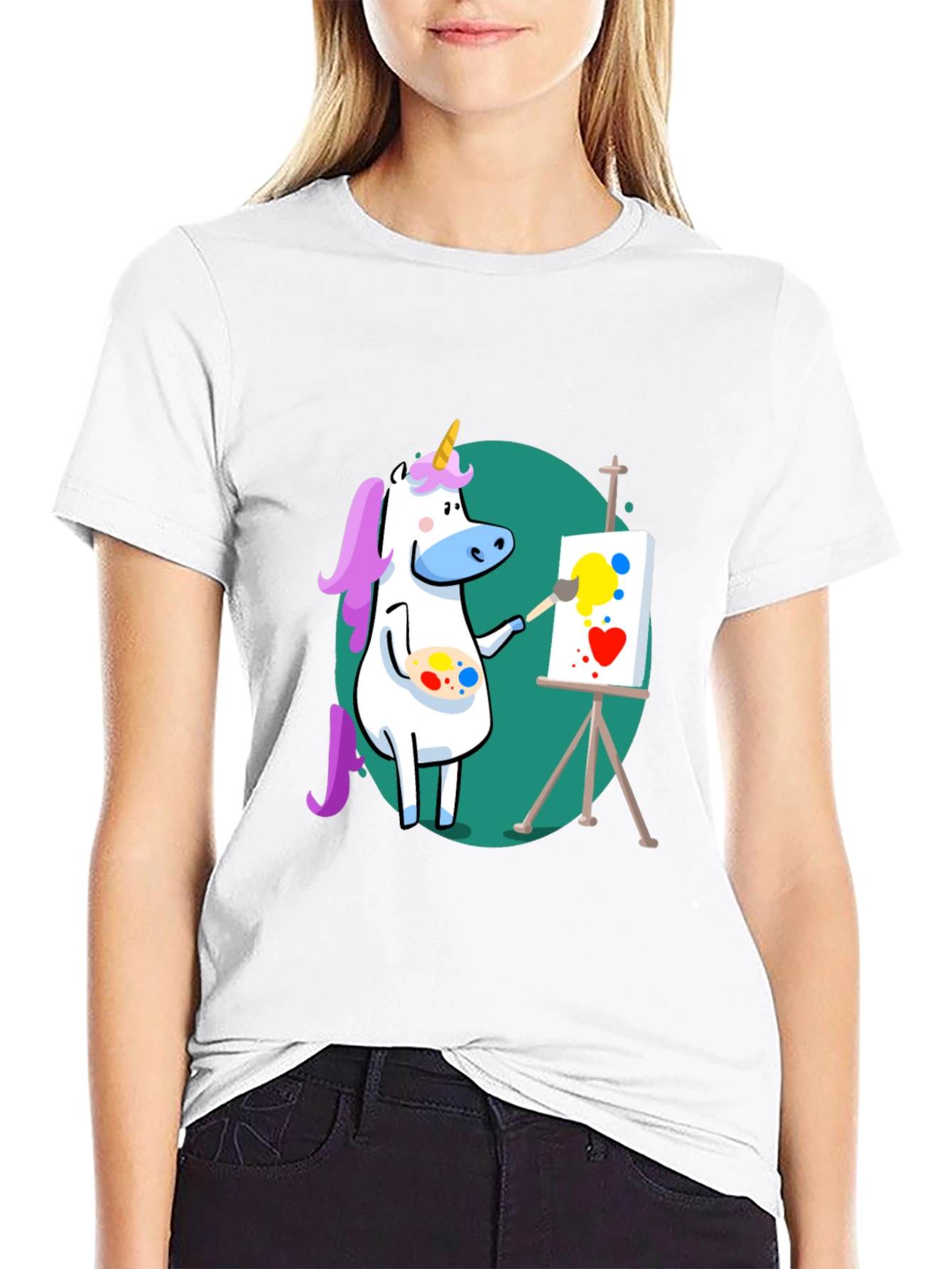 Unicorn Artist Graphic Tee - Black Cotton T-Shirt