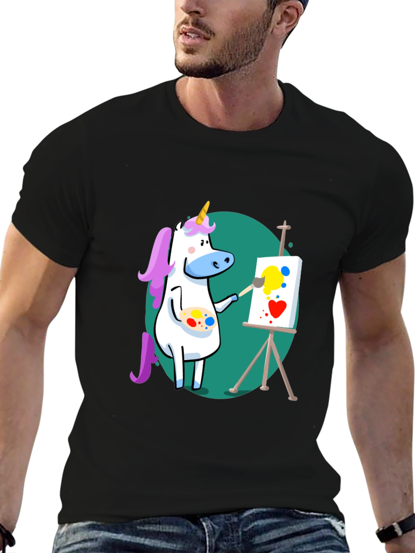 Unicorn Artist Graphic Tee - Black Cotton T-Shirt