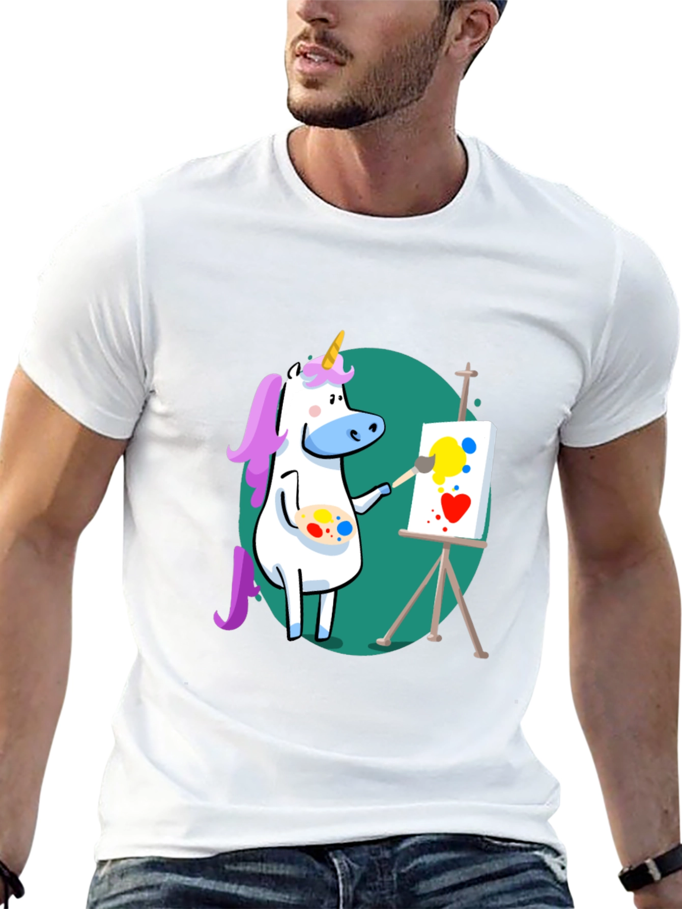 Unicorn Artist Graphic Tee - Black Cotton T-Shirt