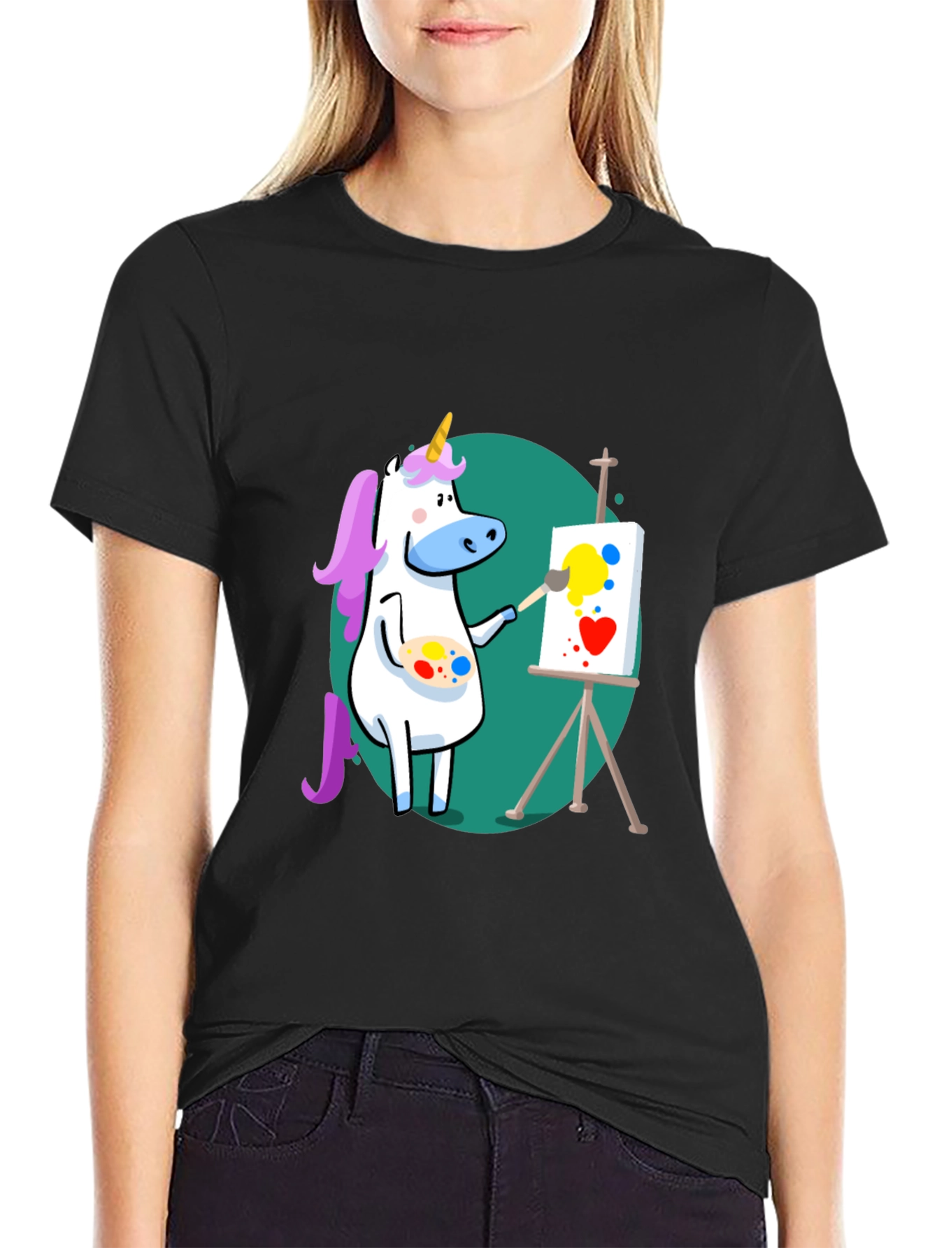 Unicorn Artist Graphic Tee - Black Cotton T-Shirt