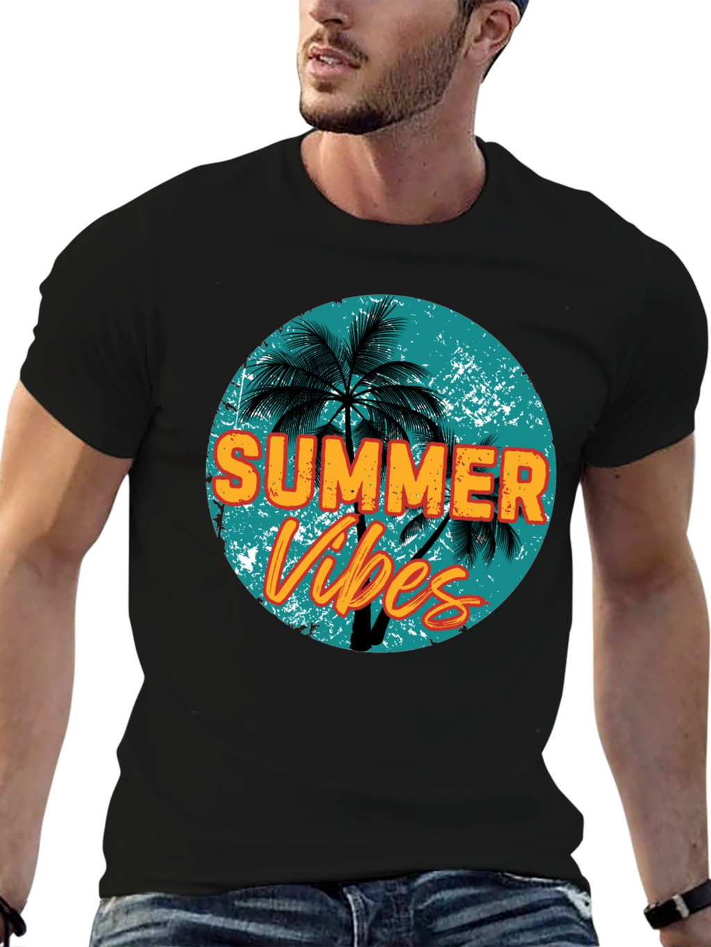 Summer Vibes Graphic Tee - Mens Black T-Shirt