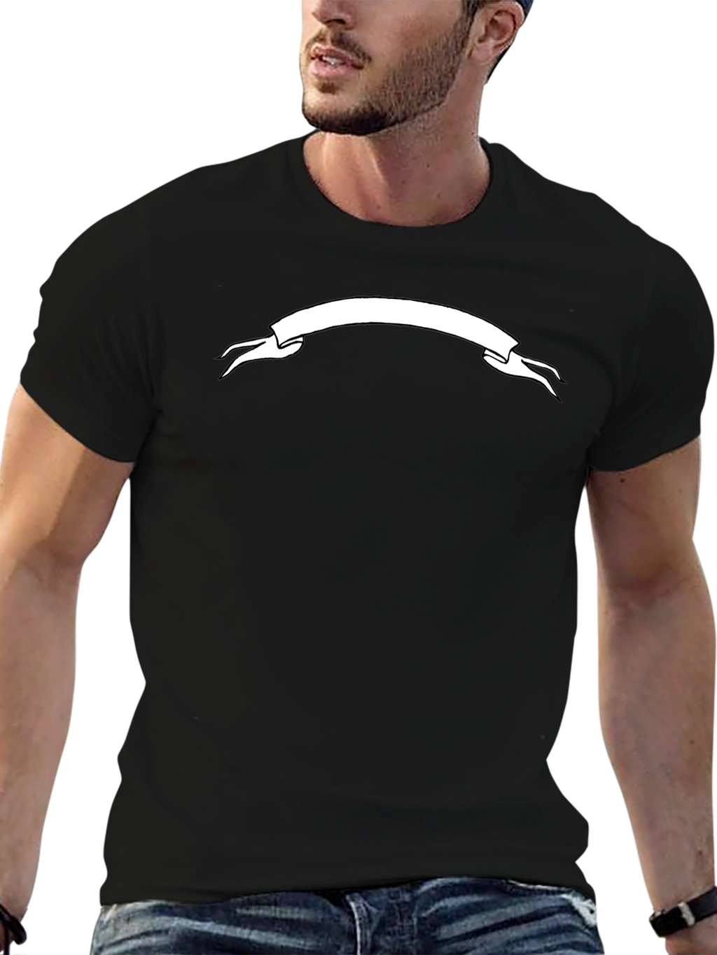 Mens Black Graphic T-Shirt - White Banner Design