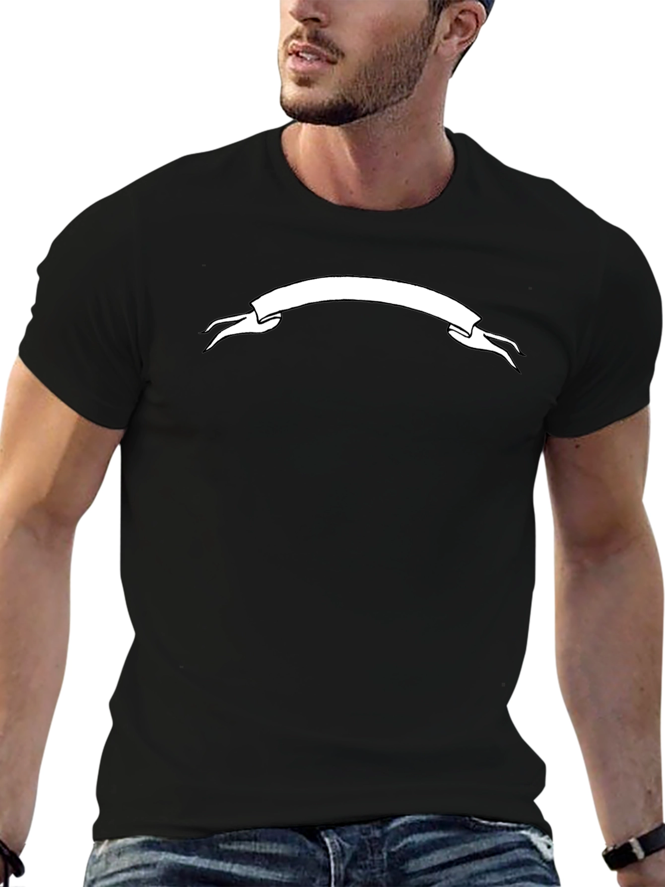 Mens Black Graphic T-Shirt - White Banner Design