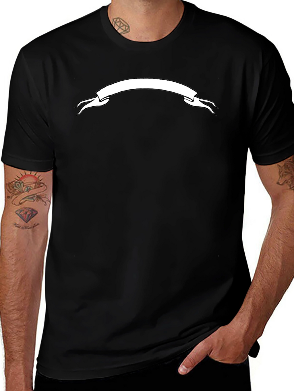 Mens Black Graphic T-Shirt - White Banner Design