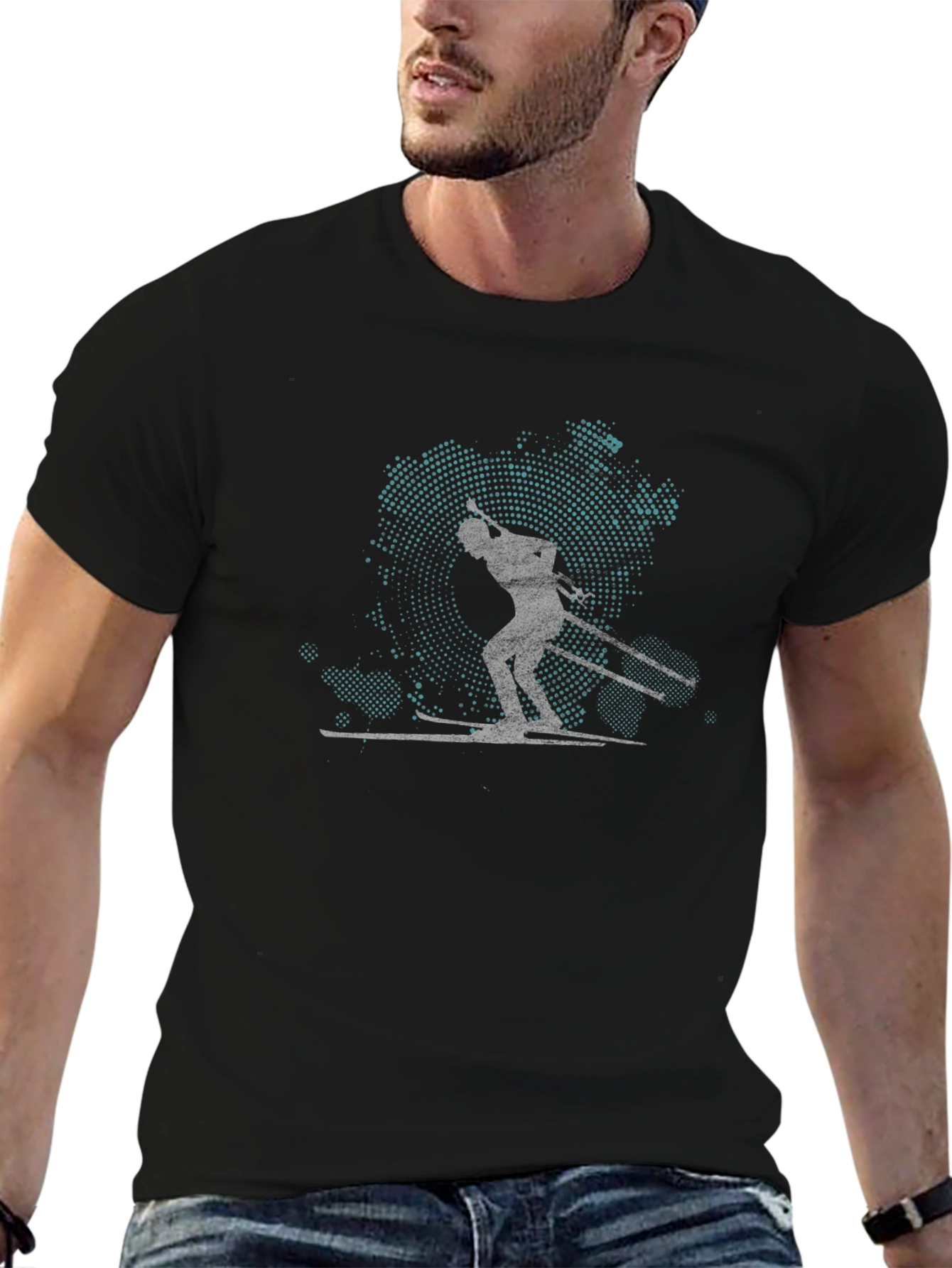 Skier Silhouette Graphic Tee - Black