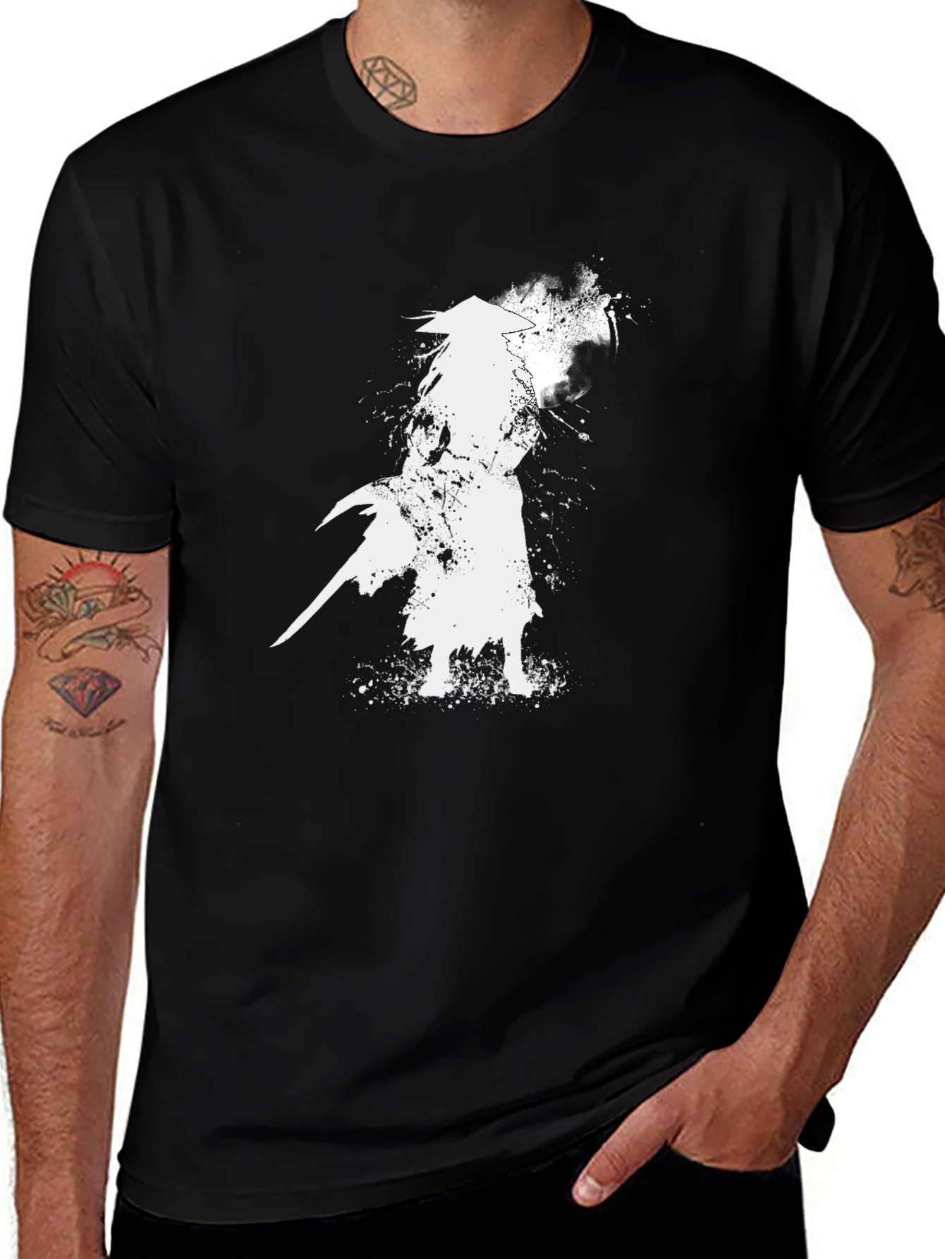 Samurai Warrior Graphic Tee - Black Cotton Shirt