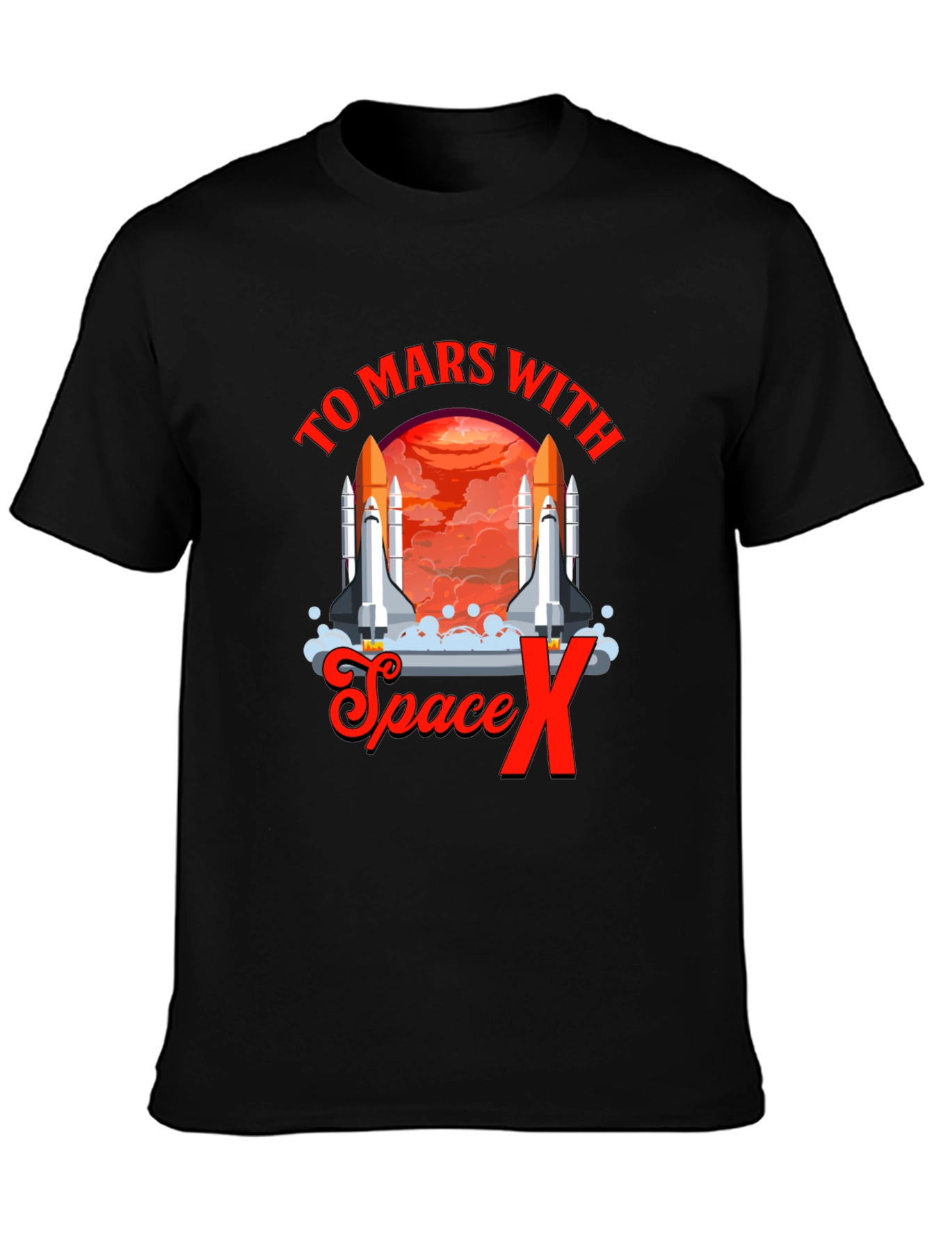 To Mars with Space X T-Shirt Black Novelty Graphic Tee