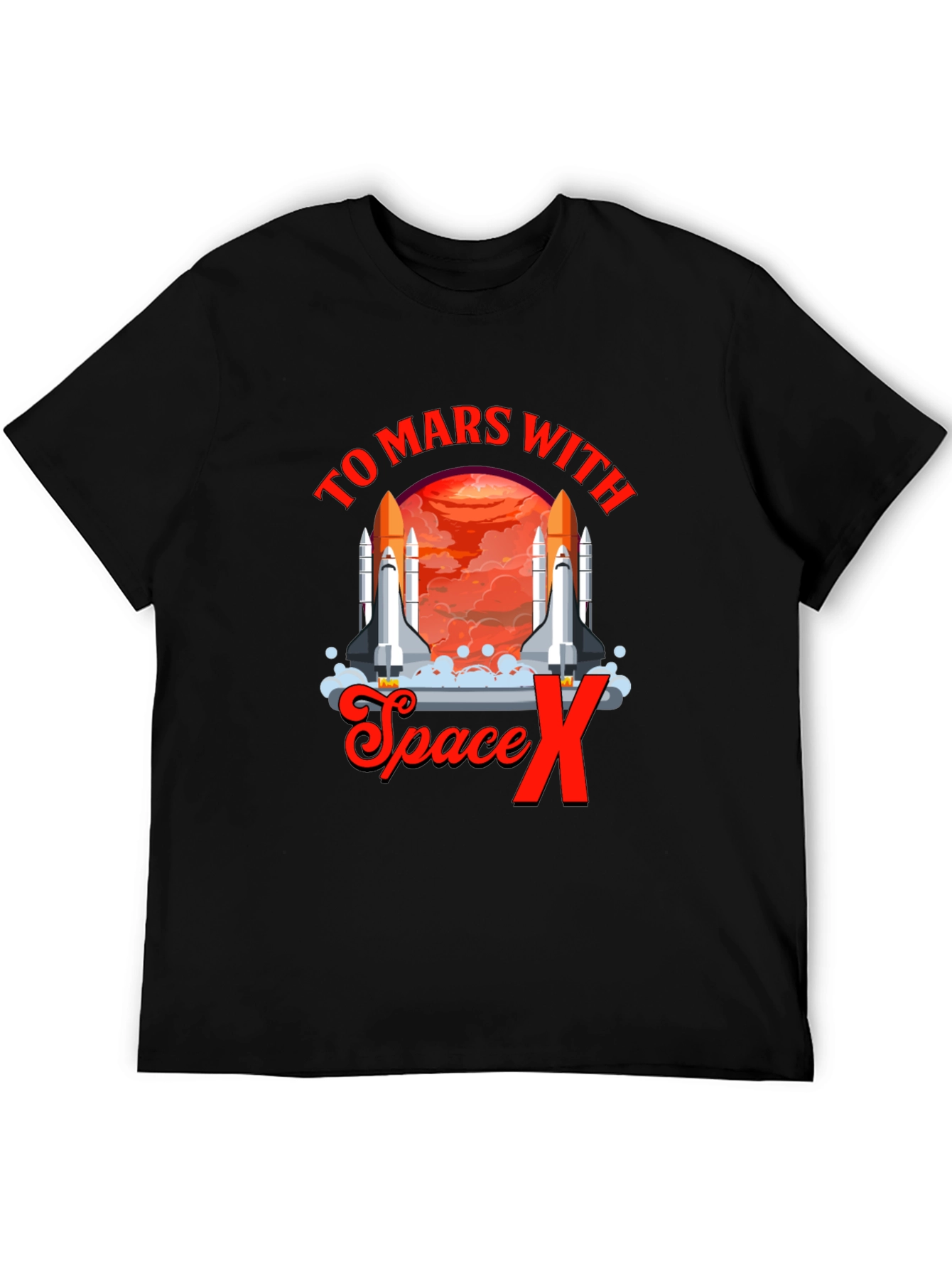 To Mars with Space X T-Shirt Black Novelty Graphic Tee