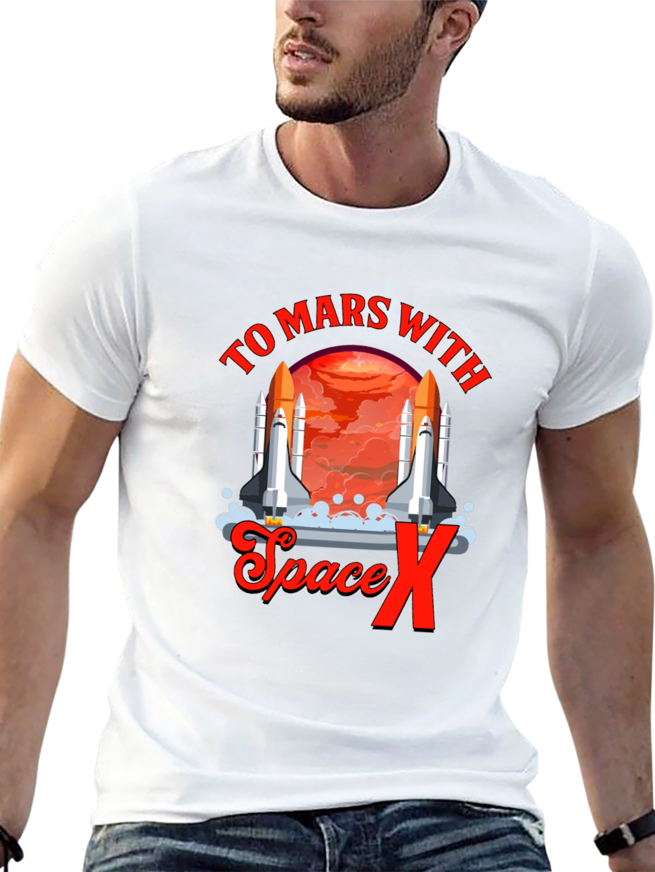 To Mars with Space X T-Shirt Black Novelty Graphic Tee