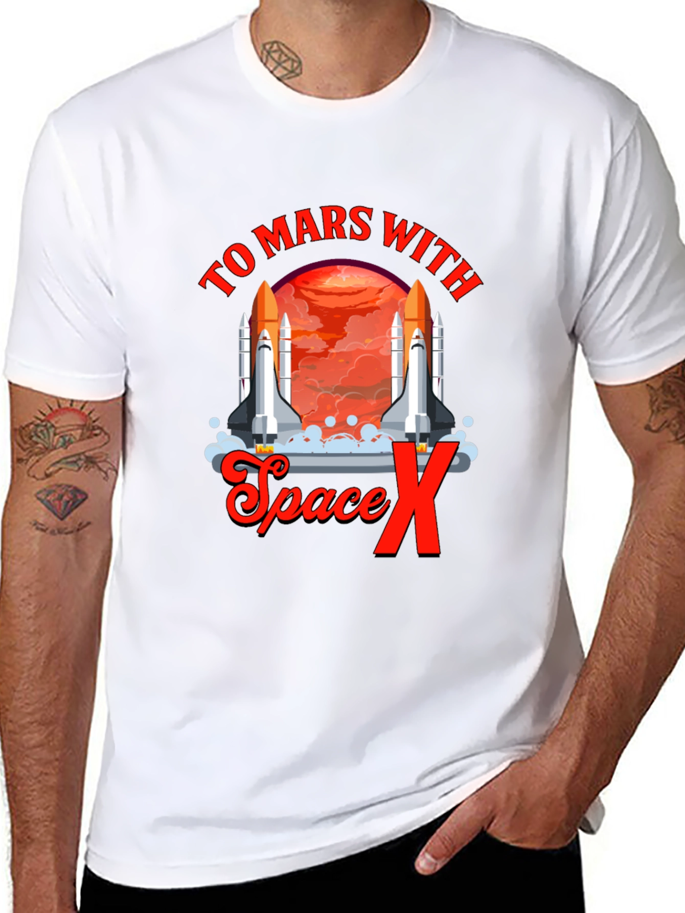 To Mars with Space X T-Shirt Black Novelty Graphic Tee