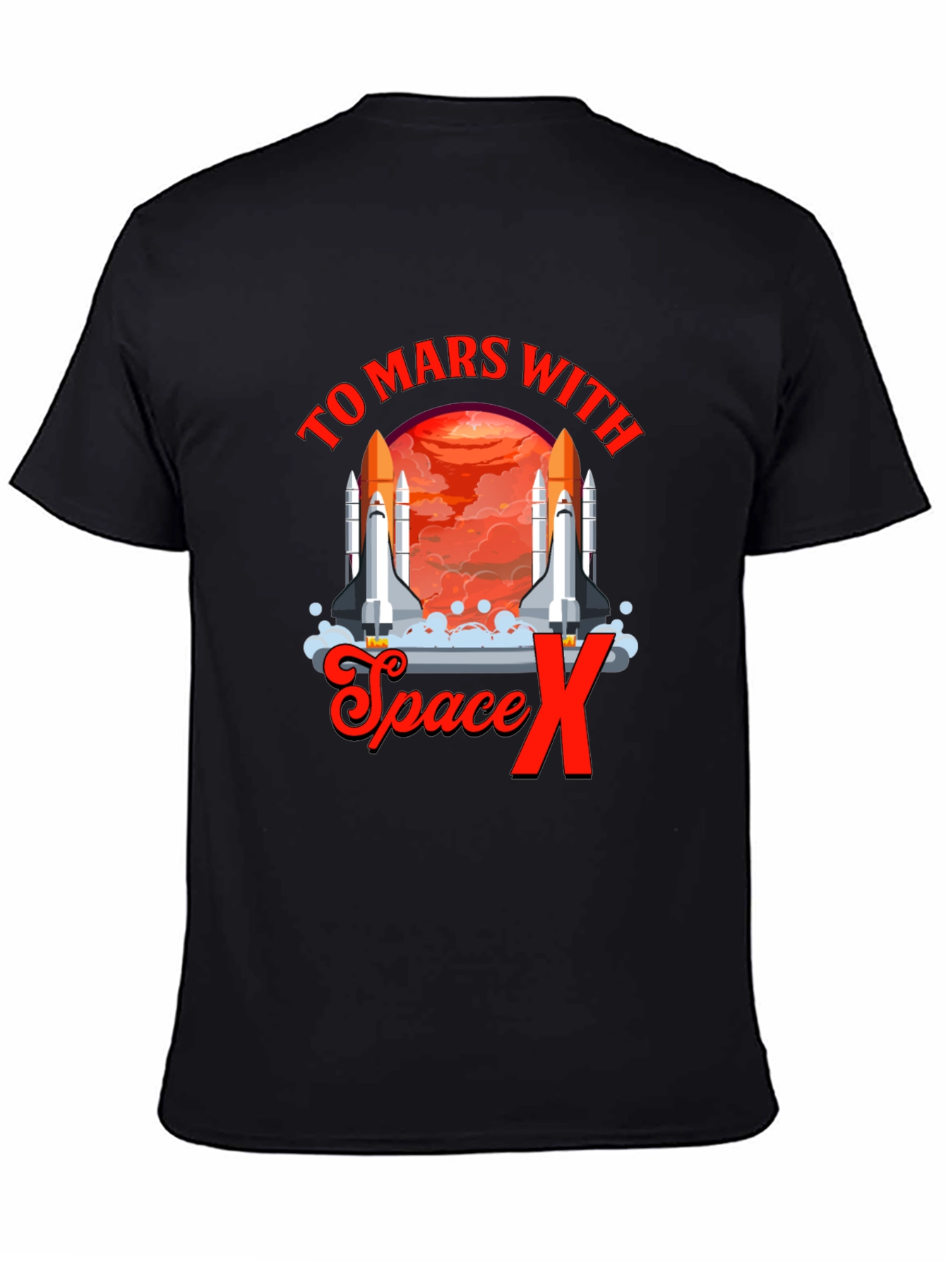 To Mars with Space X T-Shirt Black Novelty Graphic Tee