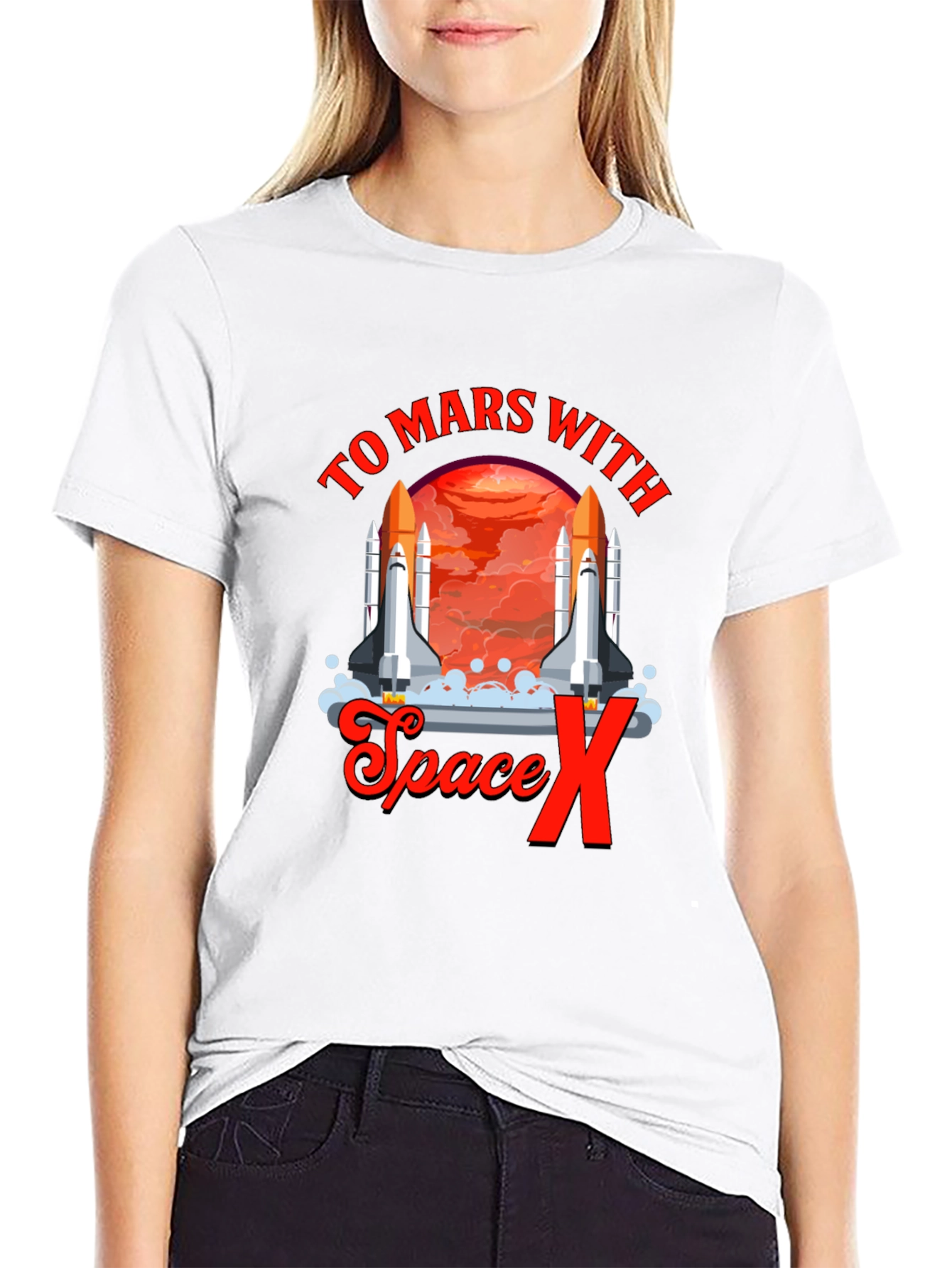 To Mars with Space X T-Shirt Black Novelty Graphic Tee