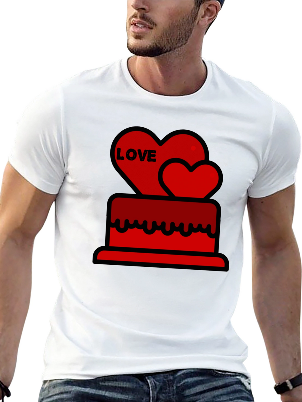 Love Heart Cake Black T-Shirt