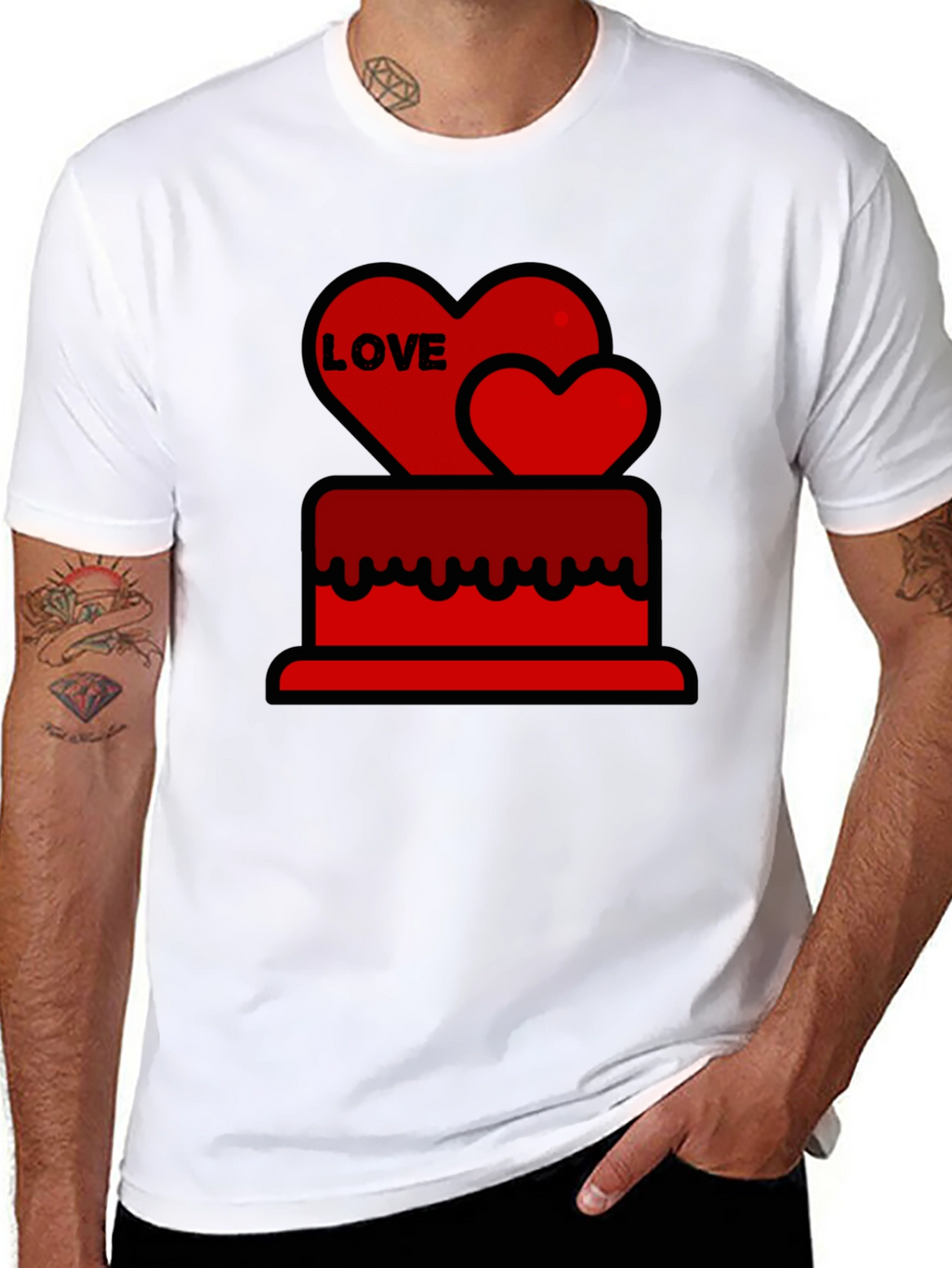 Love Heart Cake Black T-Shirt
