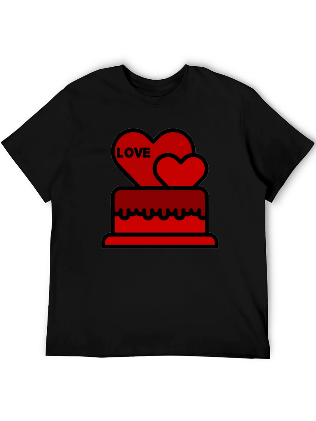 Love Heart Cake Black T-Shirt