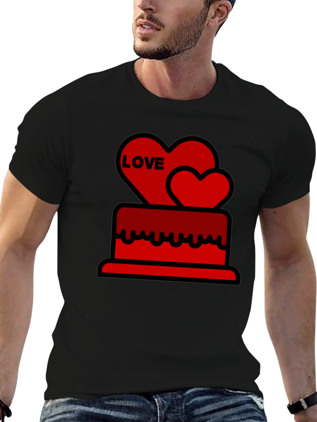 Love Heart Cake Black T-Shirt