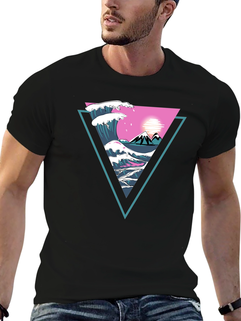 Triangle Wave Graphic Tee - Black Cotton T-Shirt