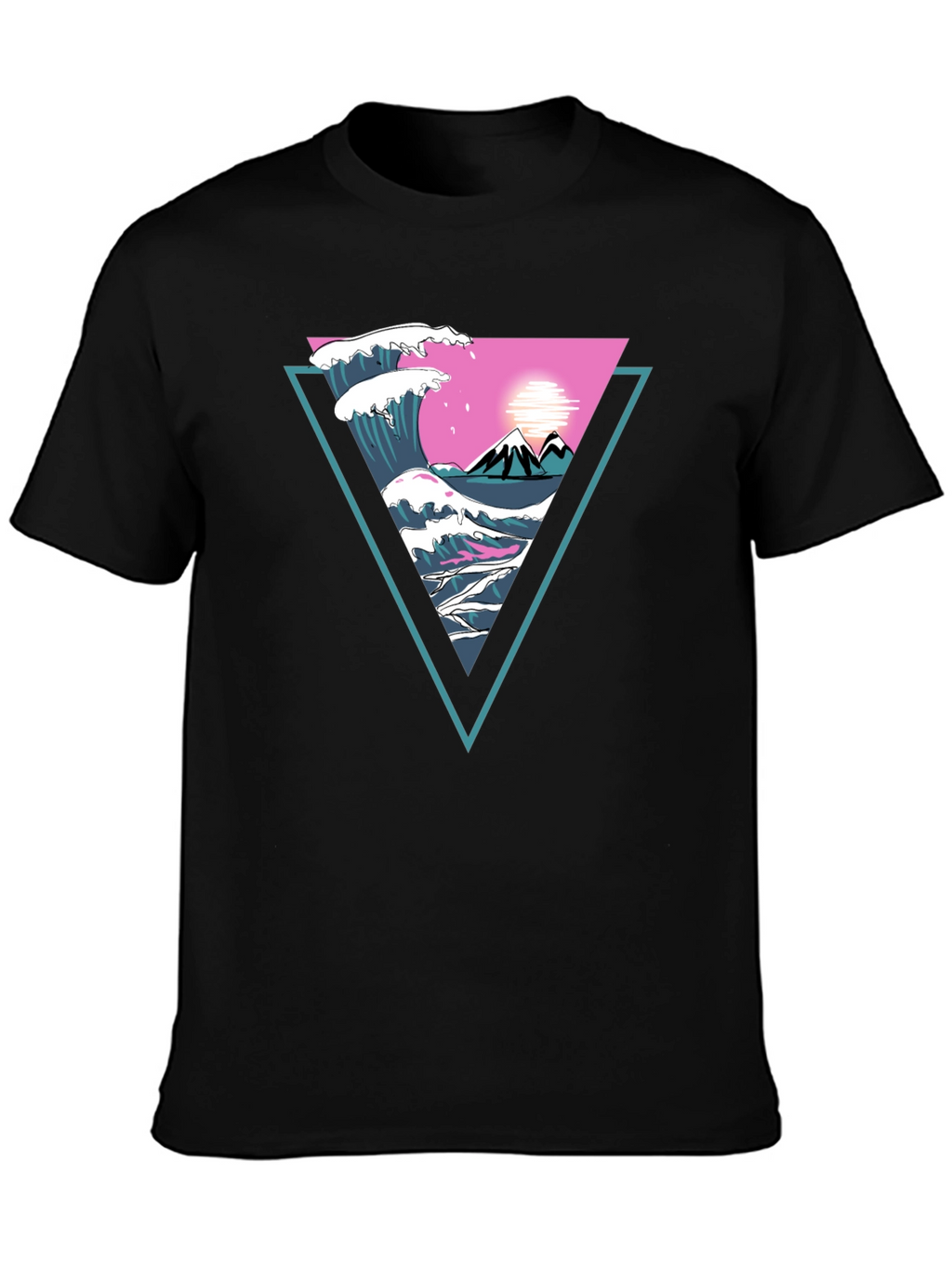 Triangle Wave Graphic Tee - Black Cotton T-Shirt