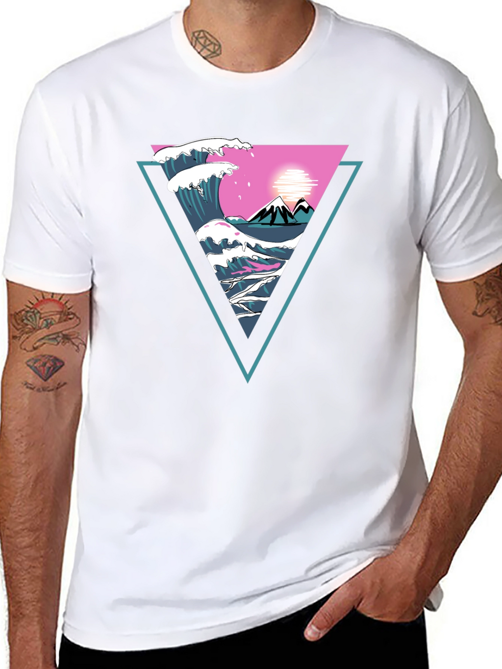 Triangle Wave Graphic Tee - Black Cotton T-Shirt