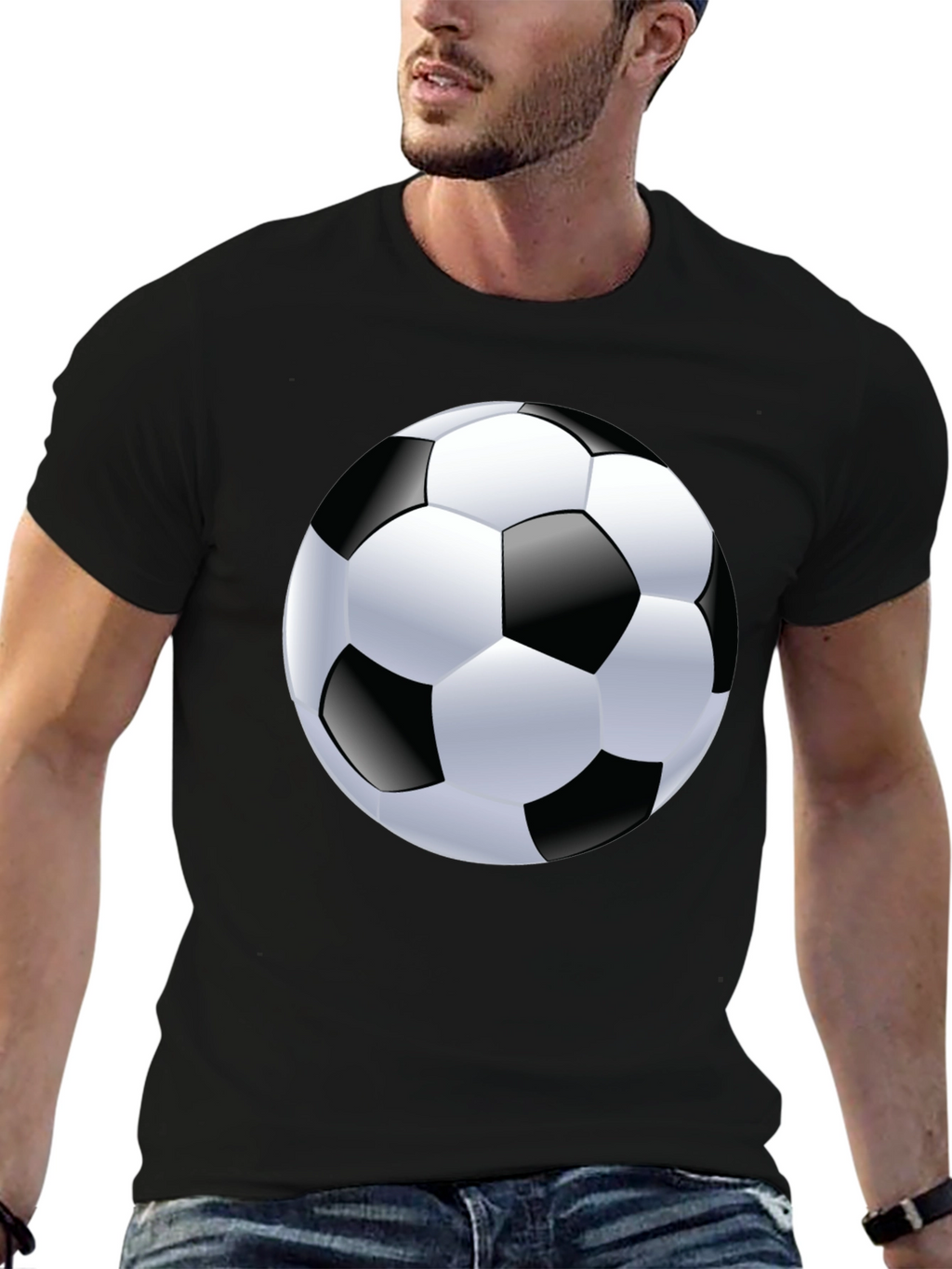 Soccer Ball Graphic Tee - Black Cotton T-Shirt