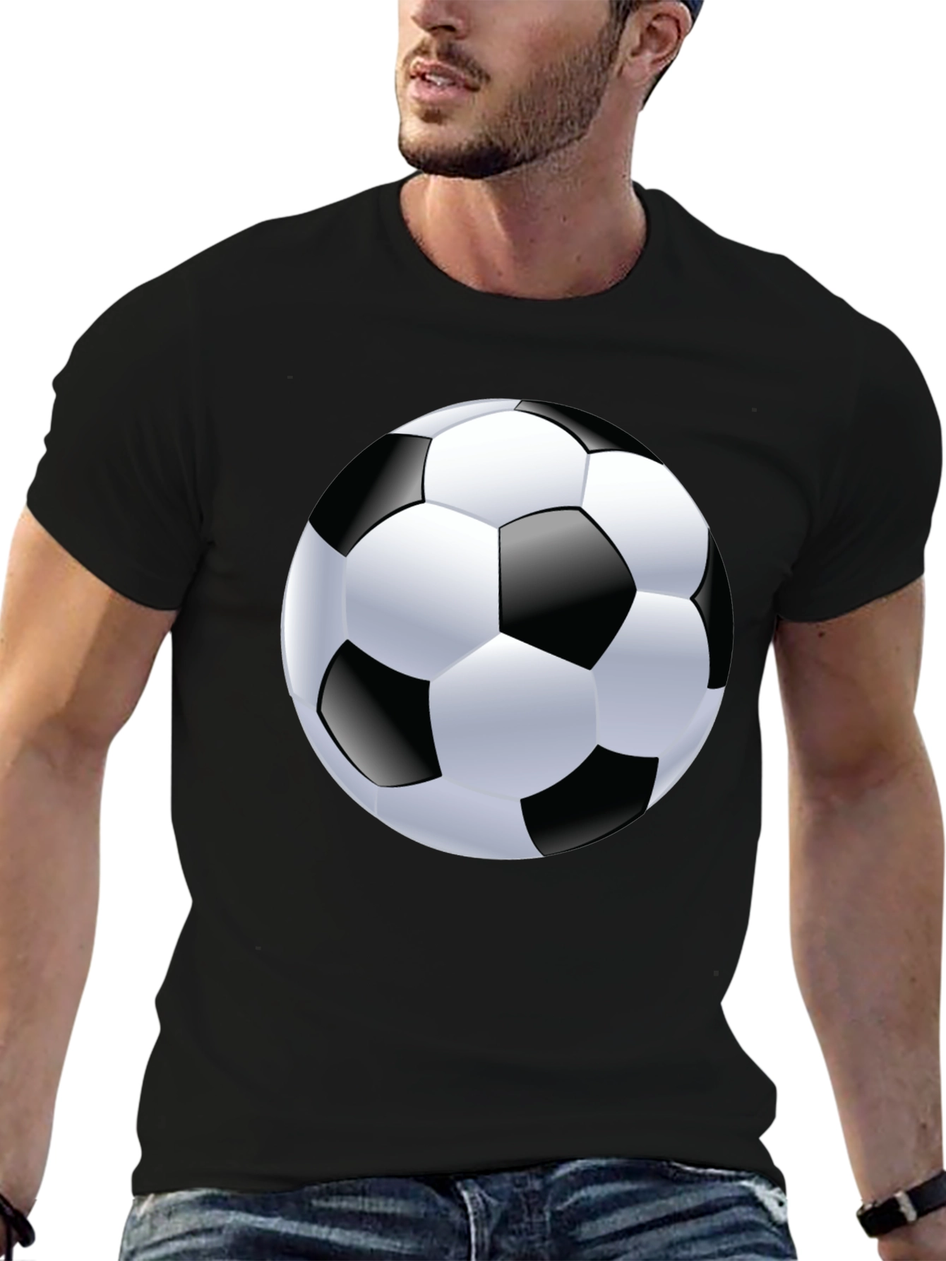 Soccer Ball Graphic Tee - Black Cotton T-Shirt