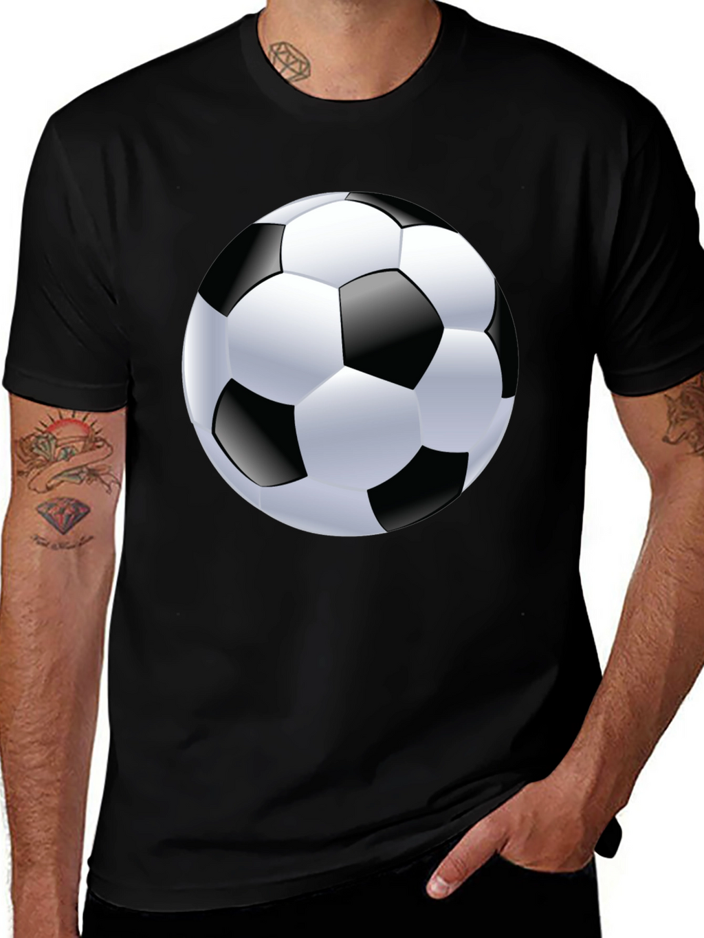Soccer Ball Graphic Tee - Black Cotton T-Shirt