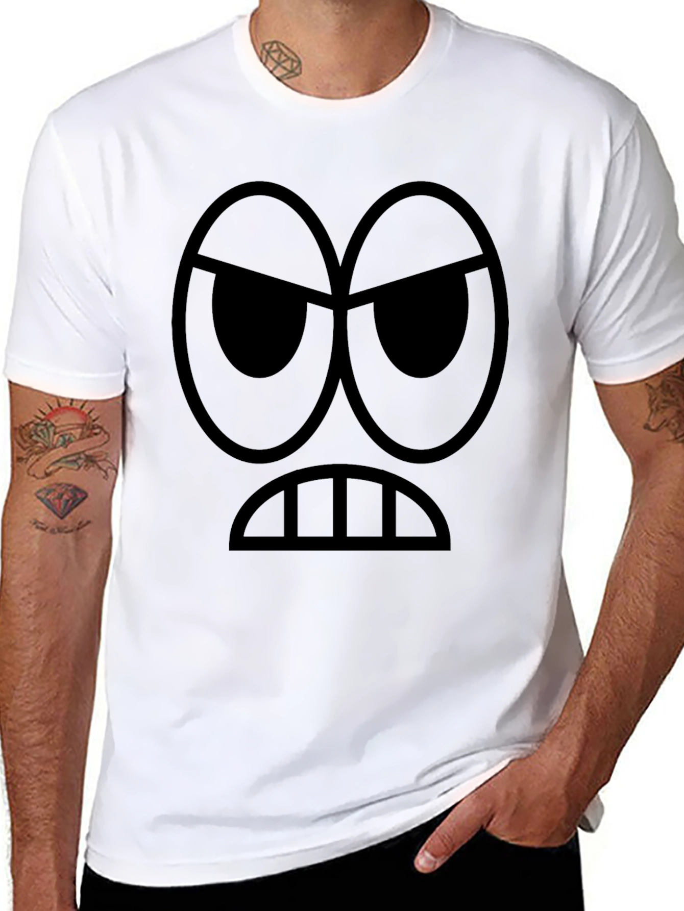 Grumpy Face Graphic Black T-Shirt - Express Yourself!