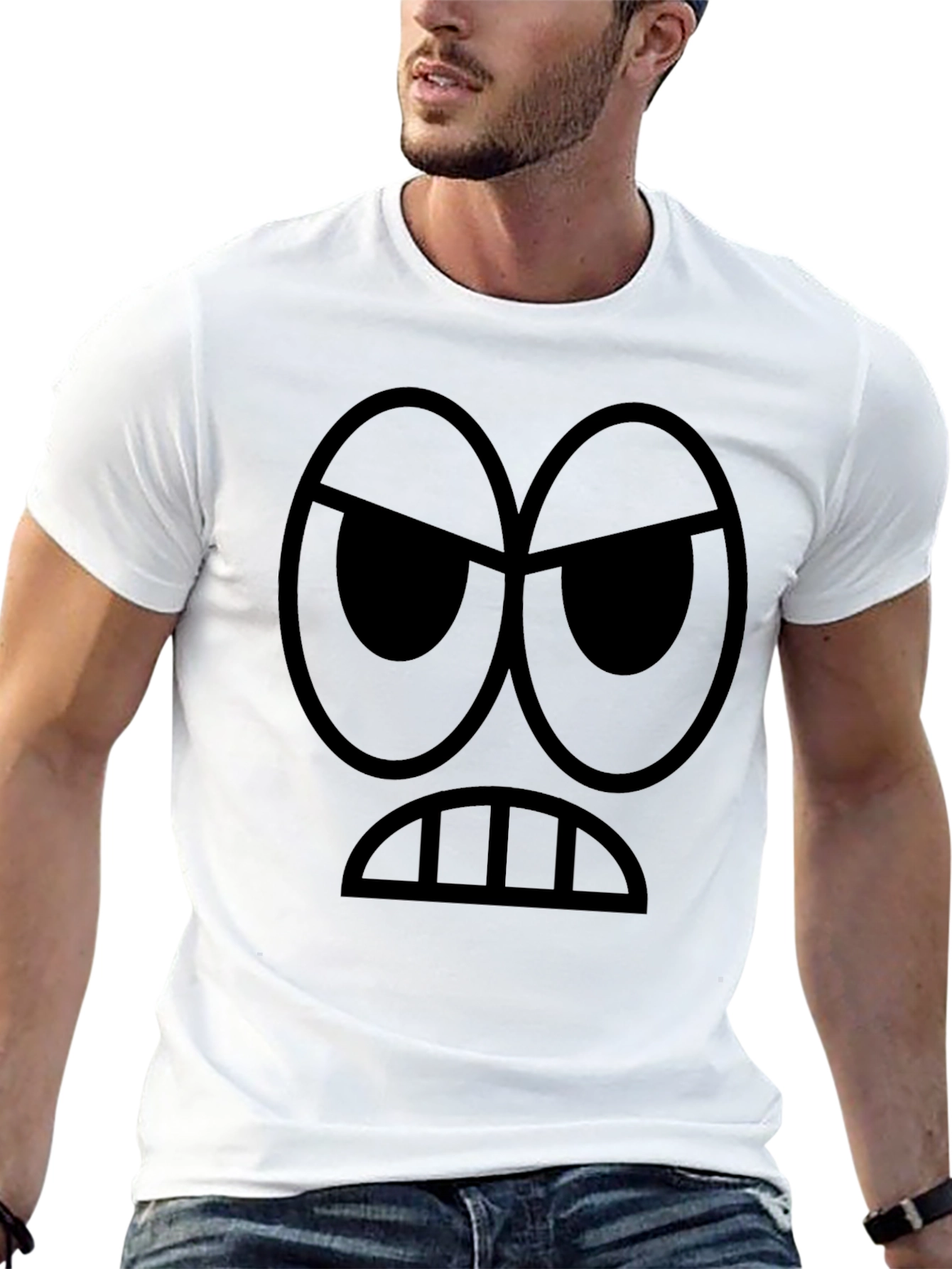Grumpy Face Graphic Black T-Shirt - Express Yourself!