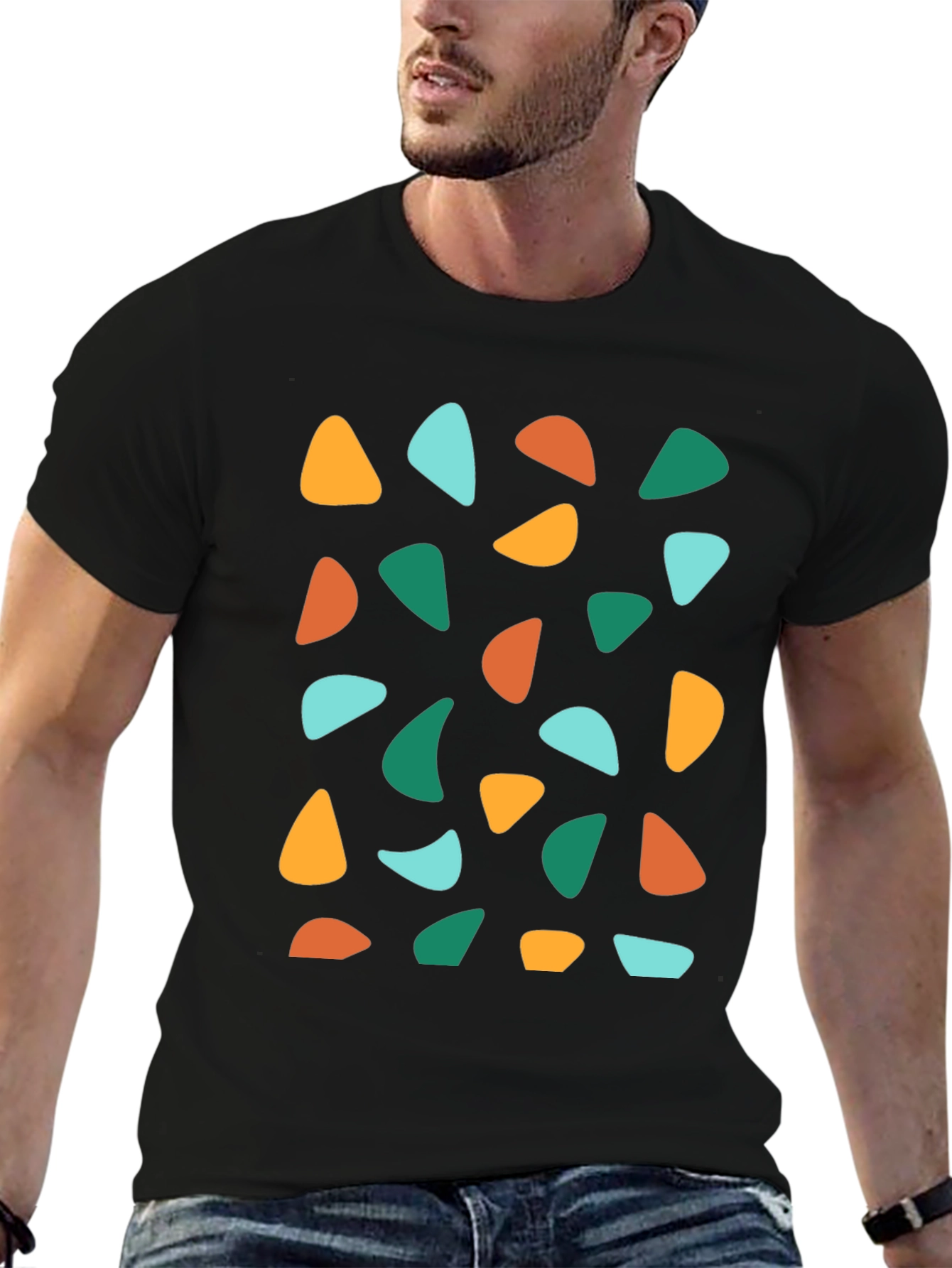 Retro Geometric Print Crew Neck T-Shirt