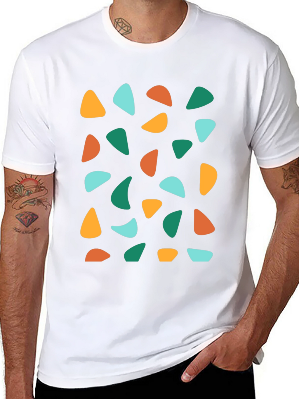 Retro Geometric Print Crew Neck T-Shirt