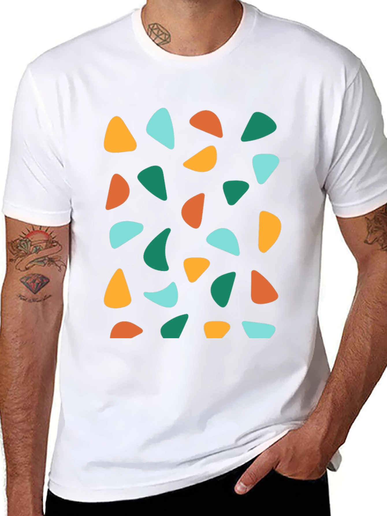Retro Geometric Print Crew Neck T-Shirt